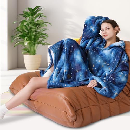 THREE POODLE Wearable Blanket Hoodie for Women, Oversized Sherpa Sweatshirt Blanket for Adults Men, Cozy Hooded Blankets, Gifts for Teen Girls Women Mom Sister