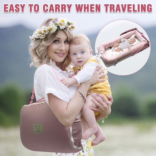 Image of Baby Lounger, Foldable Portable Infant Lounger, Soft Breathable Baby Nest Cover, Suitable for 0-24 Months Newborn Baby Lounger,Home Travel Dual-Purpose Baby Nest (Pink R)