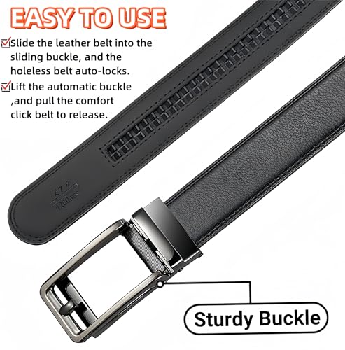 Ma-G Men's Leather Ratchet Comfort Click Belt with Slide Buckle - Adjustable Trim-to-Fit Design.3