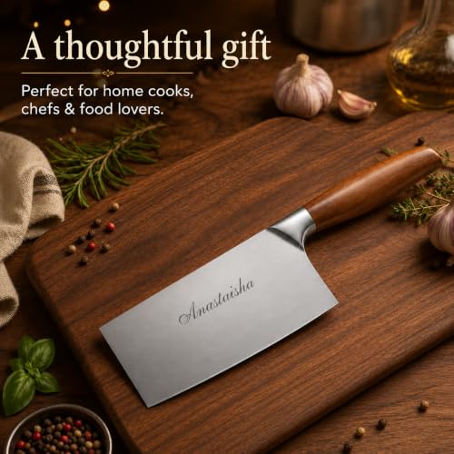 Image of Personalized Japanese Chef Knife with Custom Engraved Name to Give As House Warming and Culinary Gifts - 8 inch Professional Gyuto Knives - Couteau Chef Couteaux de Chef