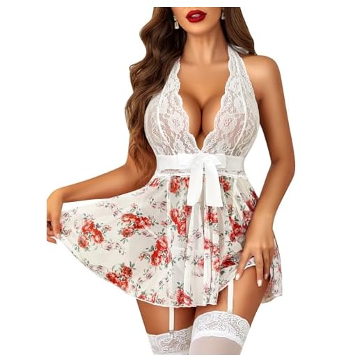 Avidlove Womens Lingerie Babydoll Lace Nightgown Mesh Chemise Boudoir Nighty Lingerie White Floral XXL