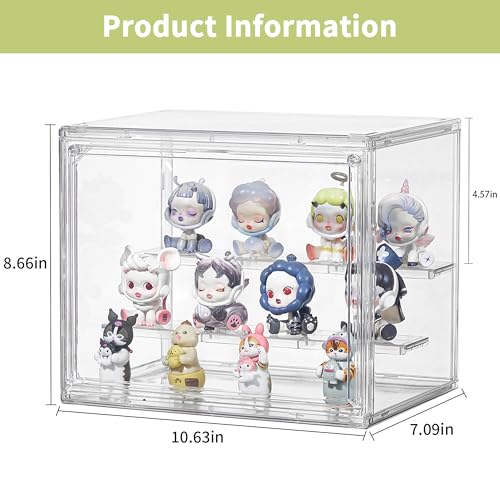 Image of Acrylic Display Case, 3 Tier Figure Display Case for Collectibles | Clear Stackable Display Case with Magnetic Door, Interlocking Design, 2 Movable Plates, Small Easy Assembly Showcase