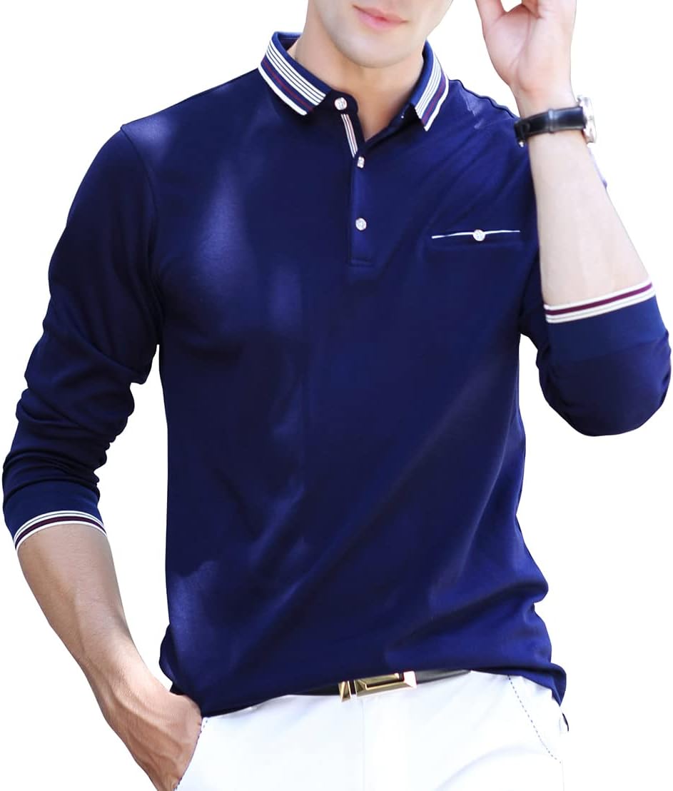 XTAPAN Men's Polo Shirt Casual Long Short Sleeve Classic Fashion Polo Cotton T Golf Sport Shirt