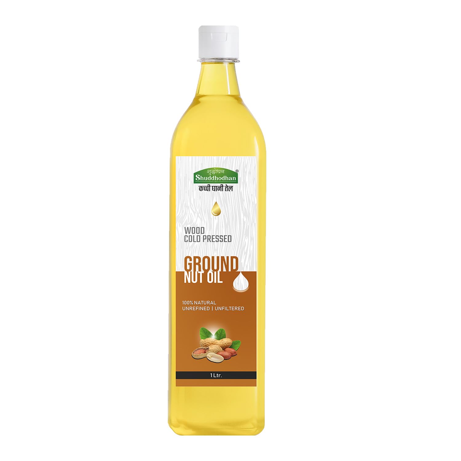 Shuddhodhan Natural Wood Cold-Pressed Ground nut Oil 1 litre Cooking Oil 100% Pure Unrefined/Unfiltered High Smoke Point Kachi Ghani/Kolhu/Mara Chekku Rich Aroma and Flavor of Real Peanut Oil