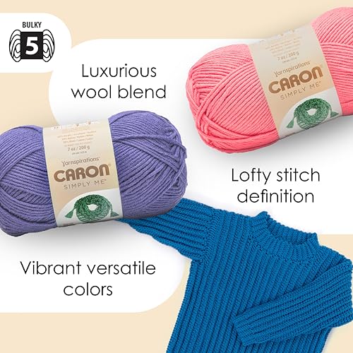 Image of Caron Simply Me, Soft Bulky Yarn for Crocheting, Ruby, 2-Pack | #5 Bulky Yarn, 62% Acrylic, 20% Nylon & 18% Wool, Soft Crochet Yarn for Knitting & Hobby Crafts, 246yds, 200g /7oz per skein