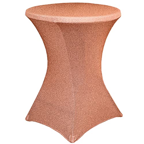 JFDYDM Rose Gold Cocktail Table Covers - Round Table Cover for 2.6-Foot (32 X 43 Inch) High Top Folding Table, Spandex Table Covers for Wedding Party Banquet Fiesta Pub Bar Decorations
