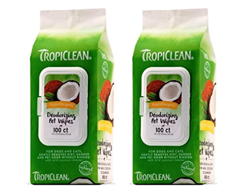 TropiClean Hypo-Allergenic Deoderizing Pet Wipes, 100 Count - Pack of 2