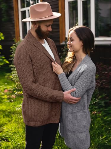 Image of Runcati Mens Shawl Collar Long Cardigan Casual Knit Open Front Sweater Fall Winter Thermal Cardigan Sweater