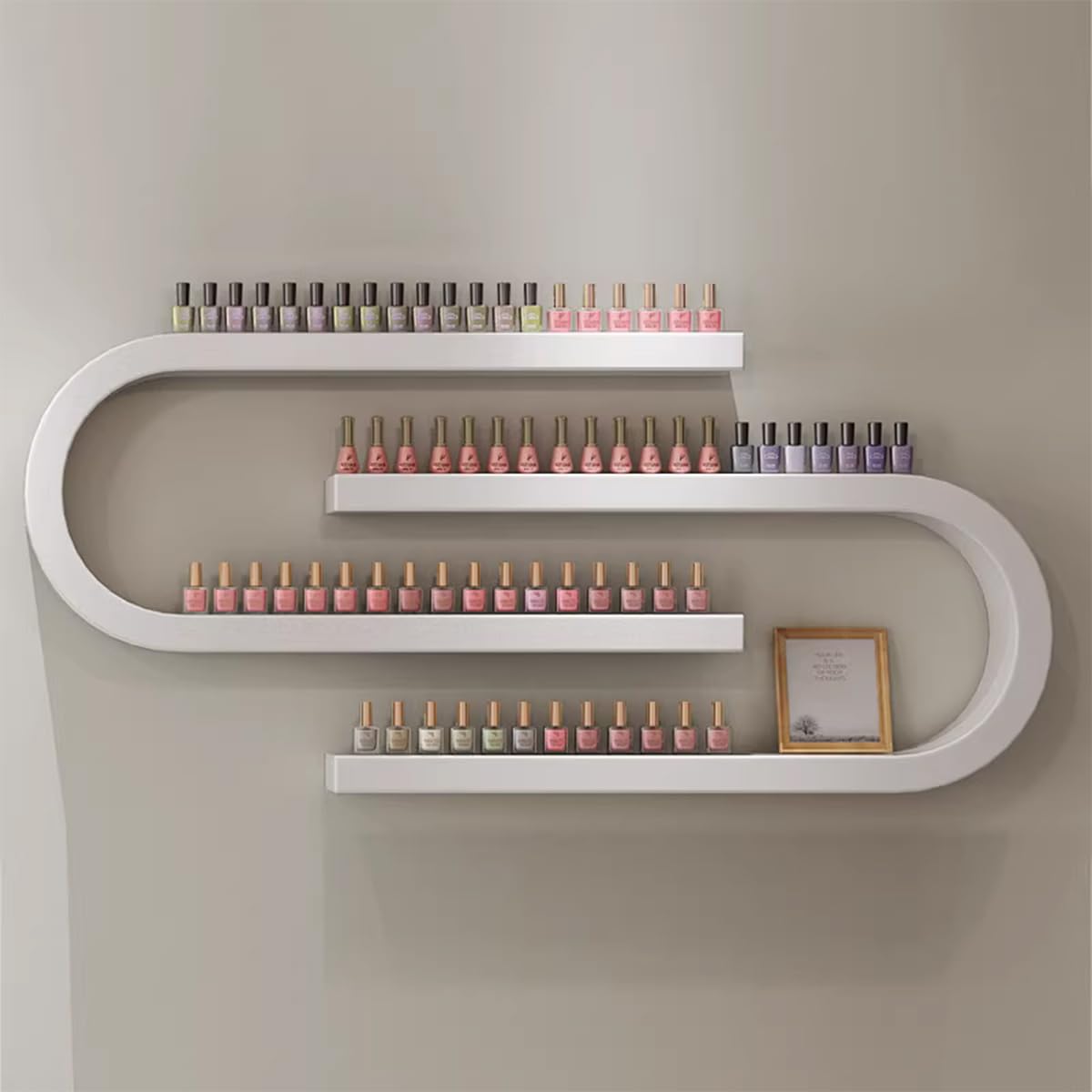 An Der Wand Montierte U-FöRmige Regale, Nagellack-Aufbewahrungsregale, Hintergrundregale FüR Nagelstudios, Multifunktionale Vitrinen Zur Aufbewahrung Von Kosmetika,Weiß