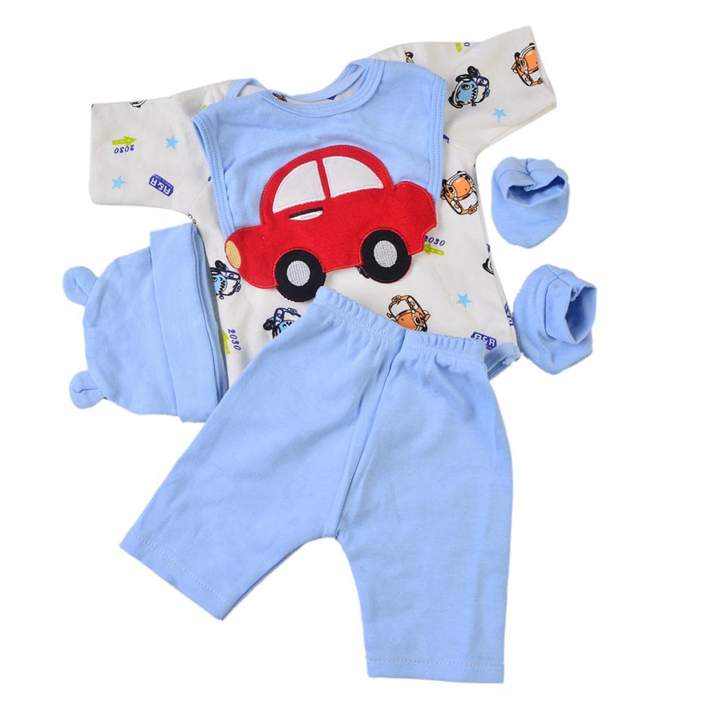 Puppenkleidung (2 Stück): Blauer Strampler, Lätzchen Und Mütze – 5 Teiliges Outfit für Neugeborene