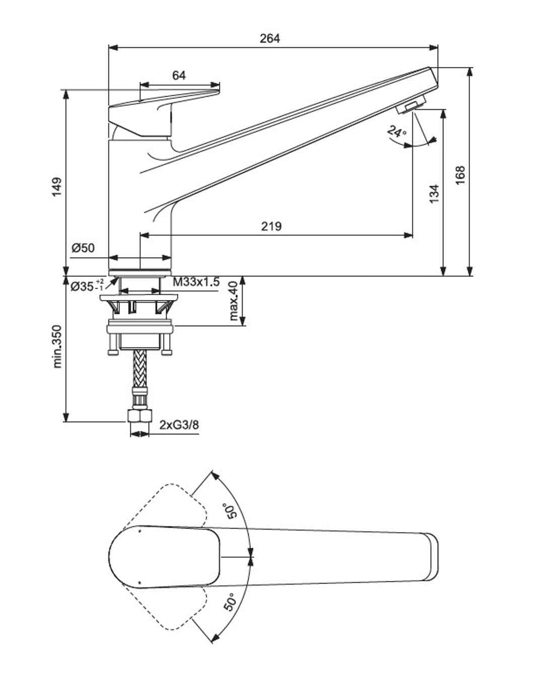 Ideal Standard - Ceraplan, Miscelatore monocomando per lavello da cucina, Bocca bassa mobile, Cromato