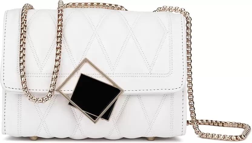 KRIFTY Cross Body Sling Bag for Women with Gold Chain (White)