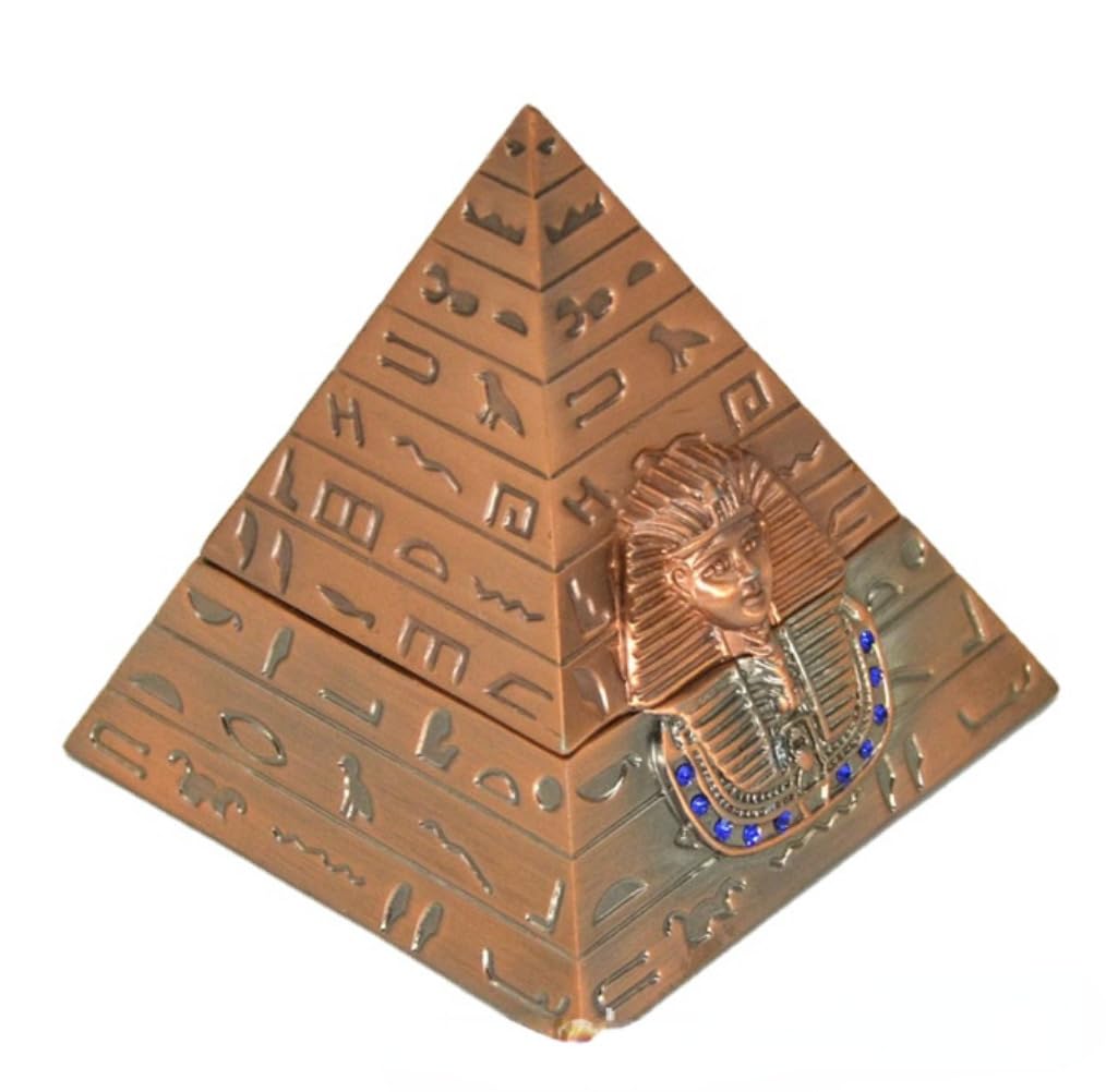 anso Pyramid Trinket Box Egyptian Pyramid Sculptures Desktop Decor Jewelry Container Figurines (Bronze)
