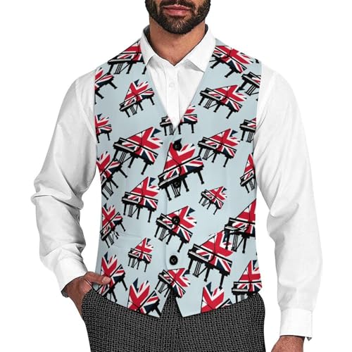 Great Britain England Piano Suit Vest for Men Waistcoat Dressy V Neck Button Down Sleeveless Business Jacket Coat