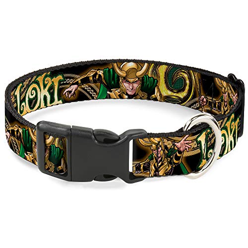Buckle Down Loki Poses - Collare con Fibbia in plastica, Colore: Nero/Oro/Verde