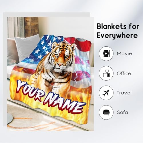 Personalized Blanket for Kids - Custom Tiger Gifts for Boys Adult - Cozy Lightweight Throw for Sofa & Bedroom Decor - 4 Sizes