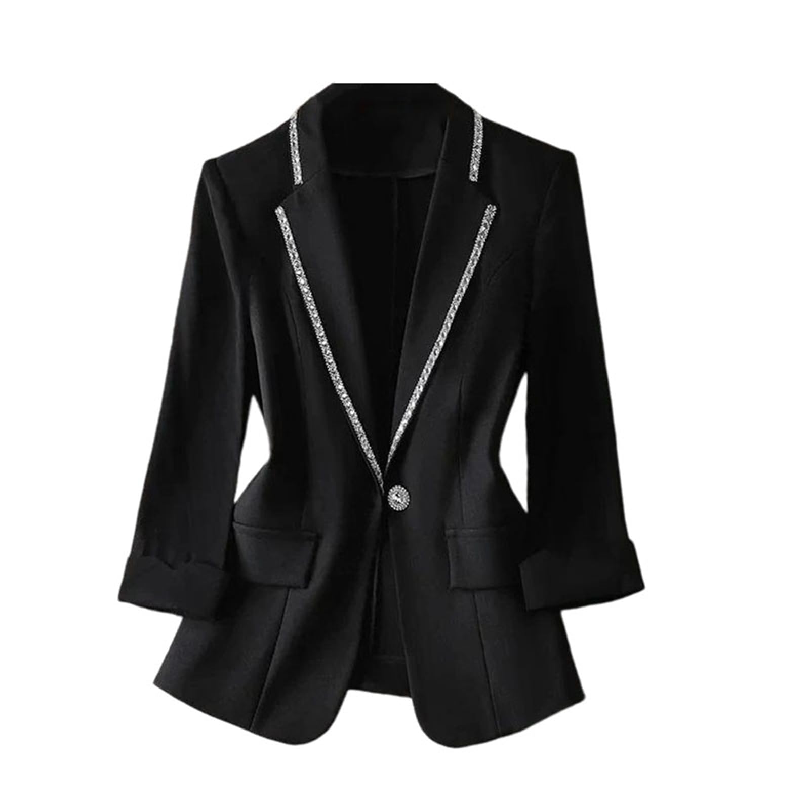 Womens Blazers Casual Office Slim Fit Jacket Diamond-Encrusted Embellishment Notched Collar Single Button Coat