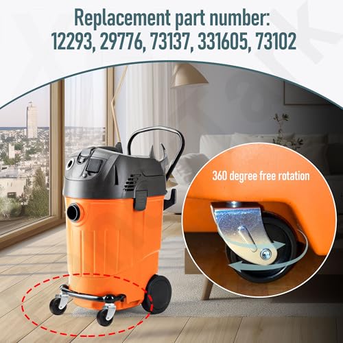 4 Pack 12293 Replacement Wet Dry Vacuum Caster Wheel Compatible with Ridgid/Craftsman/Dewalt Vacuums, for RV1250, RT1200, 1650RV, WD1850M, WD1635M Model Shop Vacuum Replacement Parts