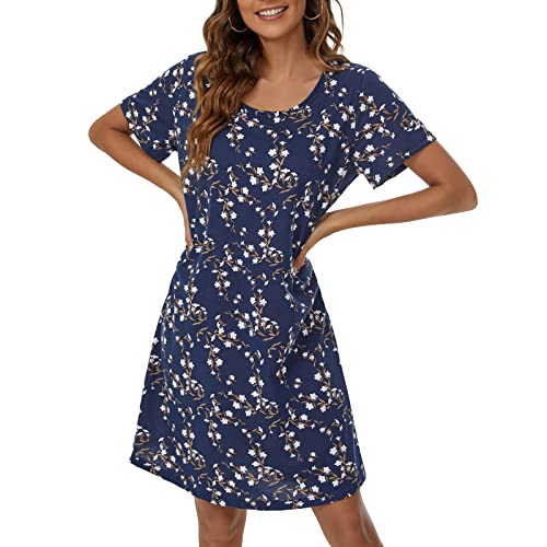 Tugege Women's Nightgowns Short Sleeve Sleepshirts Sleepwear Casual Print Pajama Dress4