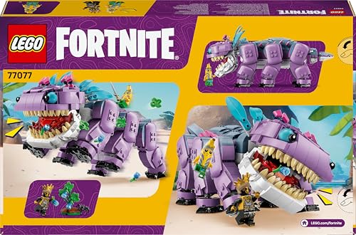 LEGO Fortnite Klombo Gaming Spielzeug - Spielset mit Minifiguren - Dinofigur mit Inselabenteuer-Schali und ORO auf Klombos Rücken - Gamer Geschenk für Jungen, Mädchen und Fans ab 10 Jahren - 77077