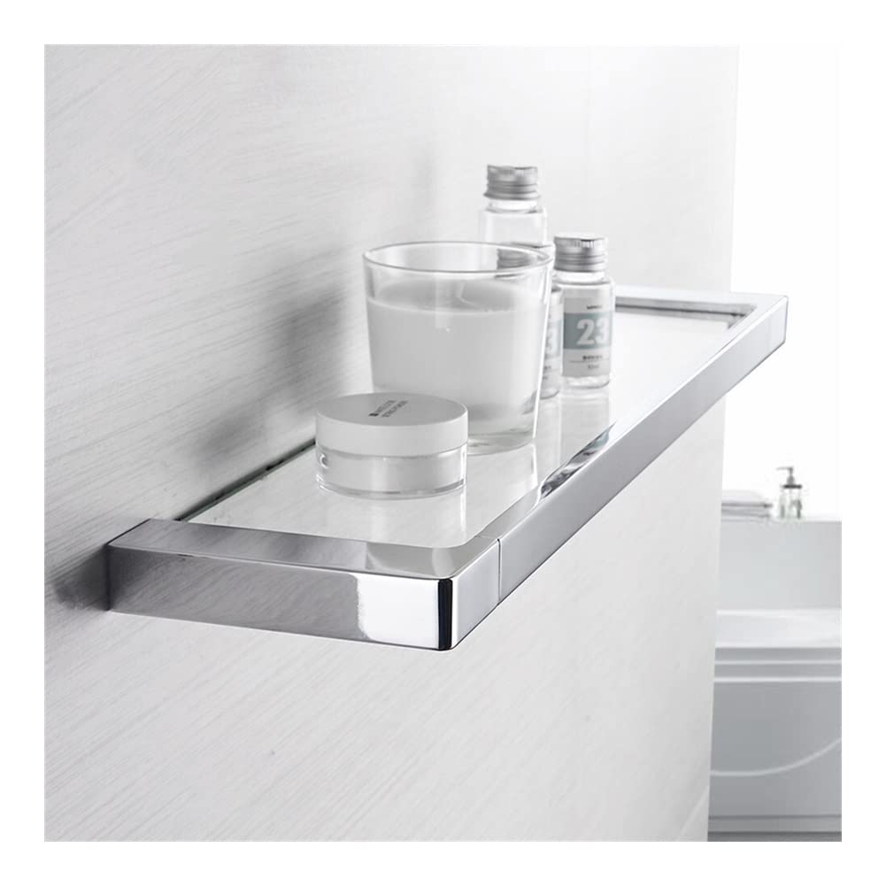 BAHELS Shower Caddy Bathroom Shelves Chrome Zinc Bath Shelf with Single Tempered Glass The Wall Bathroom Storage Holder