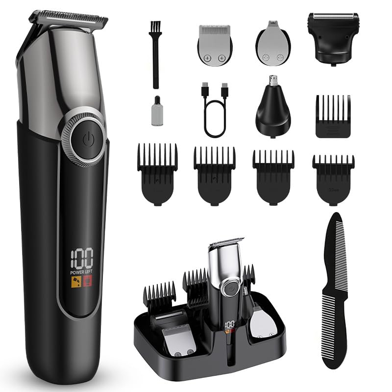 Anluomania 5 en 1 Maquina de Cortar Pelo, Recortadora de Barba, Cortadora de Pelo, Type-C Recargable, IPX5 Impermeable, con 5 Peine Guía, para Hombre, Cabello, Nariz, Orejas y Zonas Íntimas