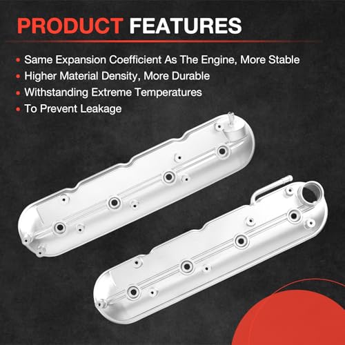 Image of Aluminum Engine Valve Cover Gasket Set w /Bolts Compatible with 1999-2008 Chevy Cadillac Escalade Tahoe Trailblazer Silverado Suburban 1500 2500 3500 Sierra Yukon Valve Cover 264-965 12582224 12570427