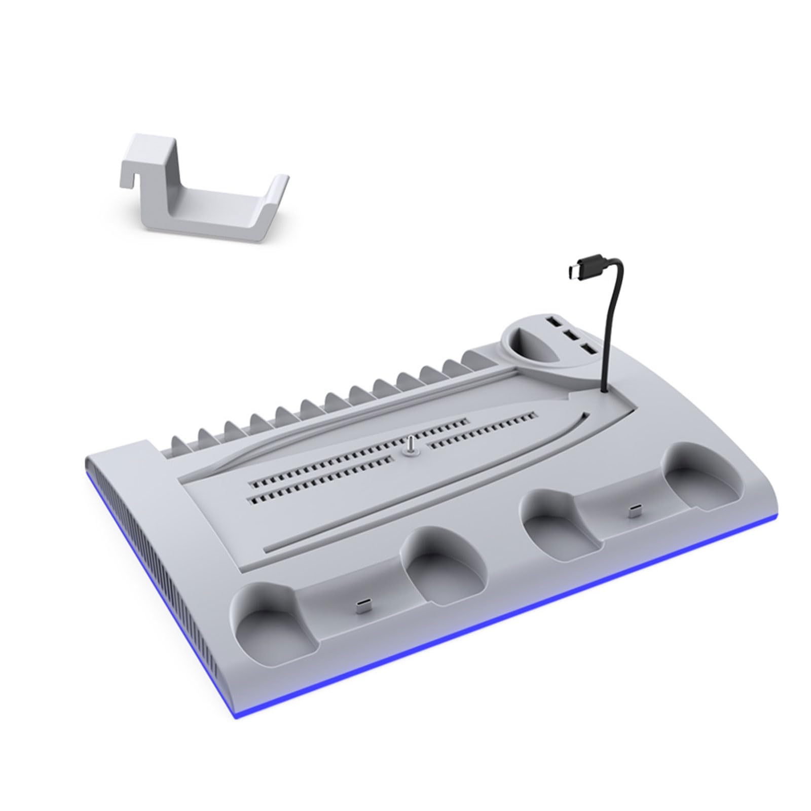 Supporto verticale per console con supporto per cuffie compatibile con slot per cartuccia di gioco ventola di raffreddamento e dock di ricarica controller