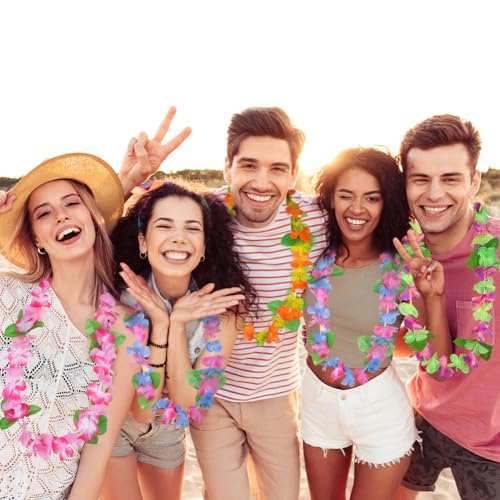 Aomig Hawaii Mottoparty Kostüme Set 4Pcs Hawaiian Hula Sets Hawaiianischer mit Halskette Blume Stirnband Armbänder für Mädchen Frauen Tropical Party FeierKostüm Cheerleading Strand Partys Ostern(Gelb)