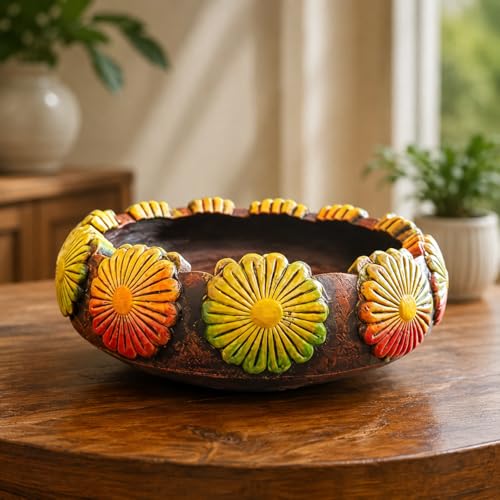 Image of Niyara Handmade Earthenware Clay Decorative Bowl, Urli, Flower Pot (Large)