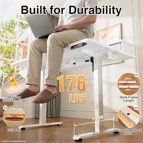 Image of Veken 47x28 in Electric Standing Desk with Drawers, Adjustable Table, White | Stand up Computer Desk for Home Office, Work & Study, with Storage, 3 Memory Presets, Cable Organizer, Hook, and Quiet Lift.
