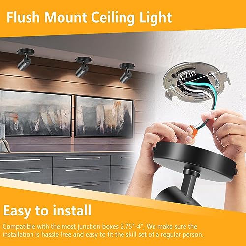 Image of VANoopee 3-Color Zoomable Ceiling Spot Lights Indoor Flush Mount Adjustable LED Ceiling Spotlight Directional Light Fixture Dimmable Accent Light for Picture Art -CRI90 15-60 10W 1000lm Black