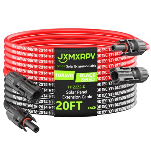 JXMXRPV Solar Extension Cable 20Ft 10AWG, Solar Wire with Tool-Free Solar Connectors, Waterproof Solar Panel Extension Cable 6mm², PV Cable 10Gauge for Home Boat RV Solar Panels(20ft)