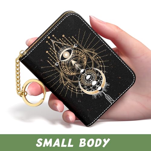 Image of Aiawoxc Credit Card Holder, Small RFID Wallet Slim Leather Card Organizer Case with Zipper and Keychain, Mysterious Cosmic Galaxy