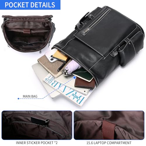Nappa Genuine Leather Backpack for Men Multi-Functional 15" Laptop Backpack, Black Business Casual Travel Backpack Work Daypack3