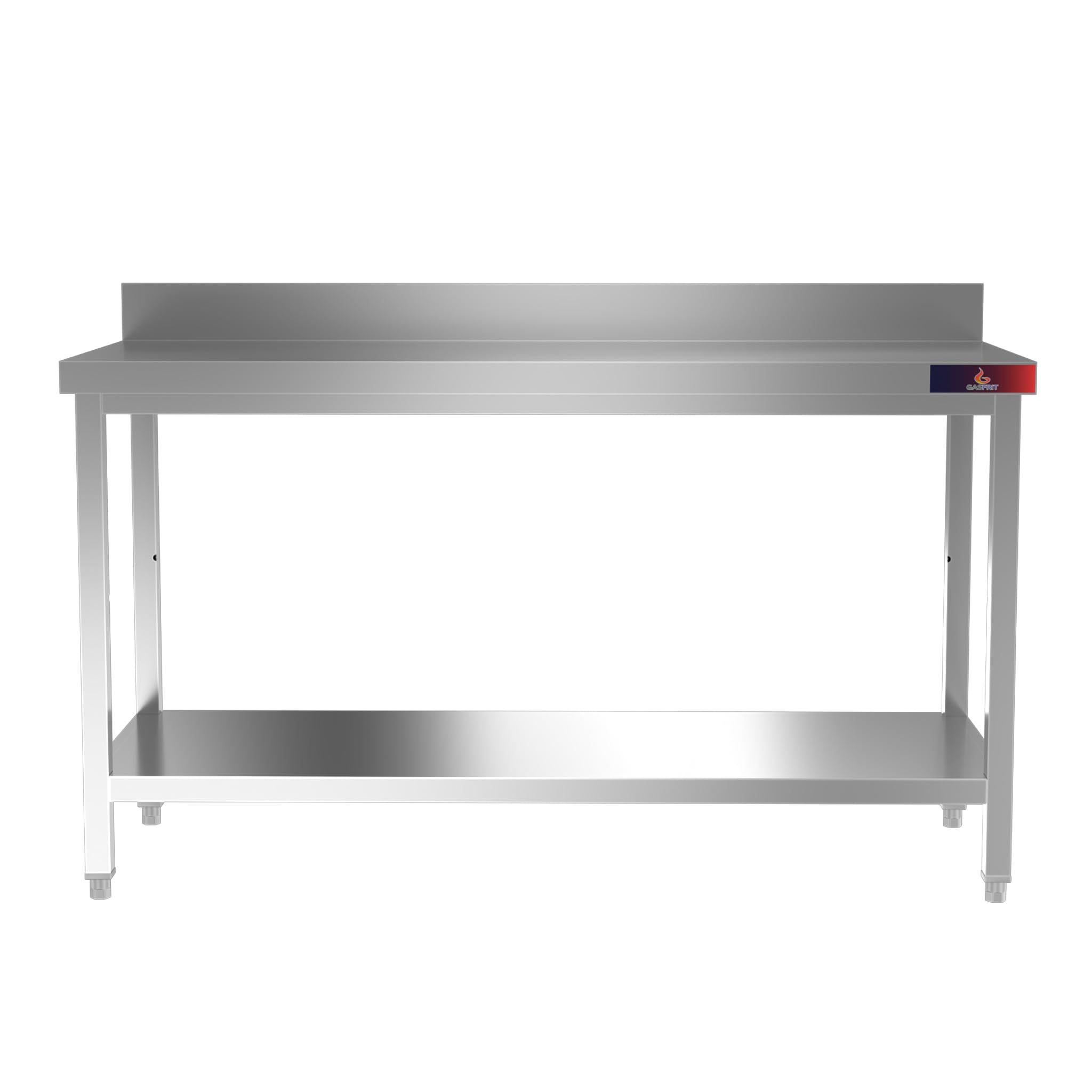 Mesa de Trabajo de Acero Inoxidable con Peto para Preparación de Alimentos – Mesa Industrial Profesional con Estante Inferior y Patas Regulables – Cocina y Hosteleía (1200 x 600 x 850)