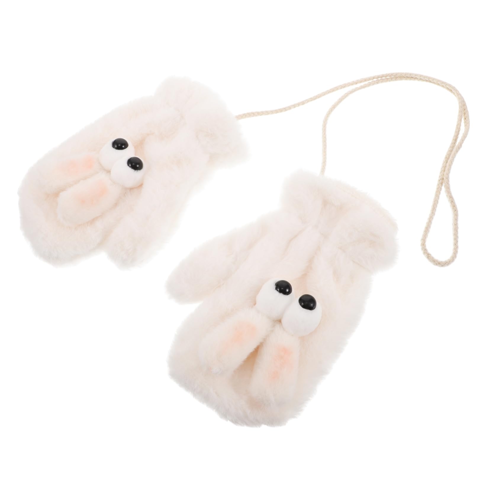 HAPINARY Kawaii Animal Pattern Cycling Gloves Plush Mittens Windproof Full Fingerless for Women's Skiing and Biking