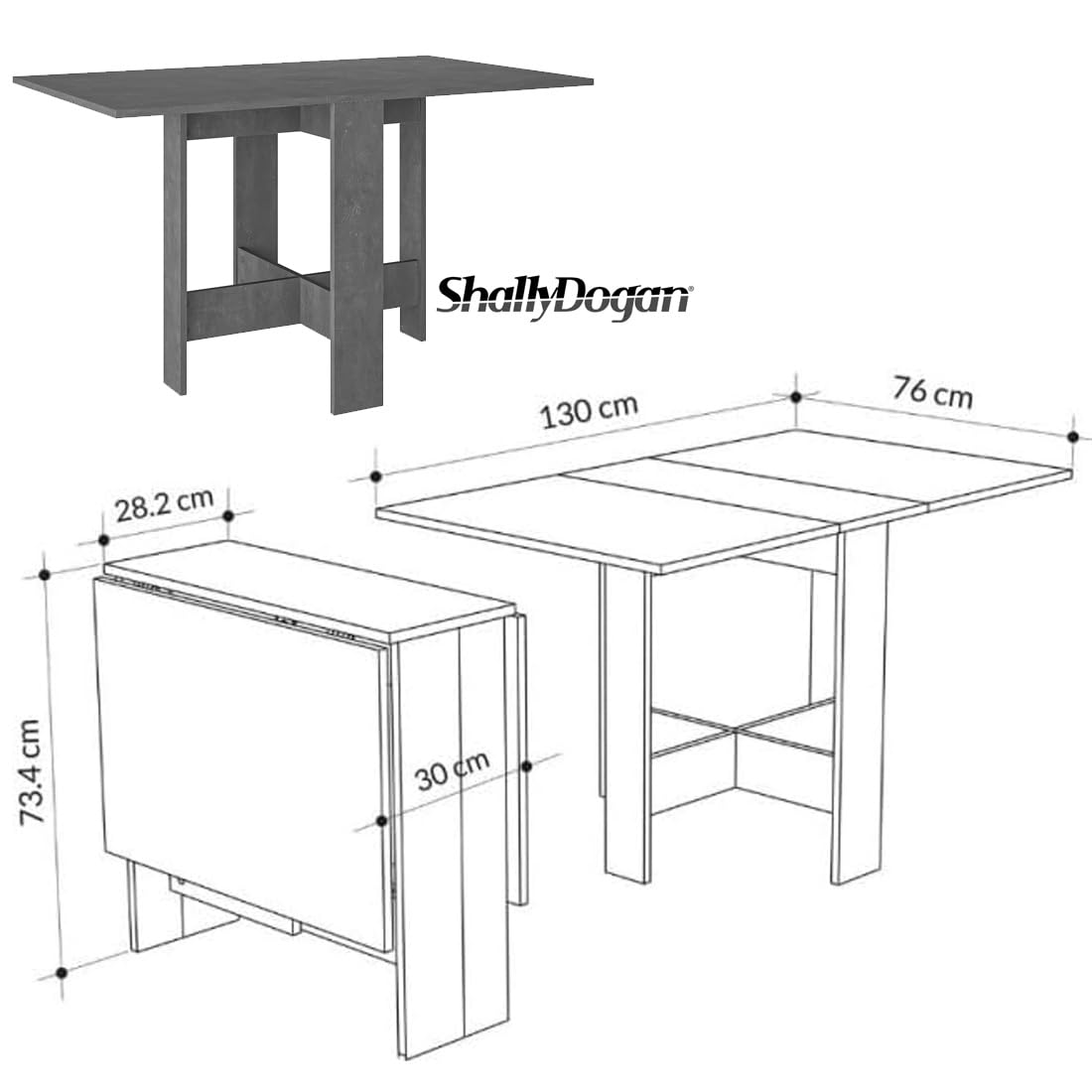 Shally Dogan Tavolo da Pranzo Estensibile, Consolle Allungabile Multiuso e Salvaspazio con Struttura Resistente in Legno, Apertura Semplice e Intuitiva, Ideale per Soggiorno, Cucina (Grigio)