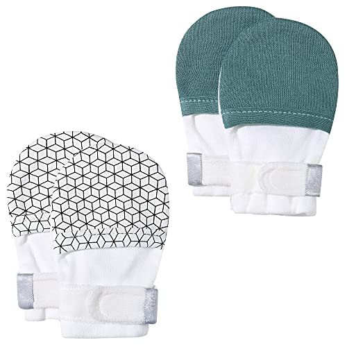 Image of HAPIU Baby No Scratch Mittens Stay On, 100% Cotton Breathable, Adjustable Infant Gloves for Boys Girls, Newborn - 12 M