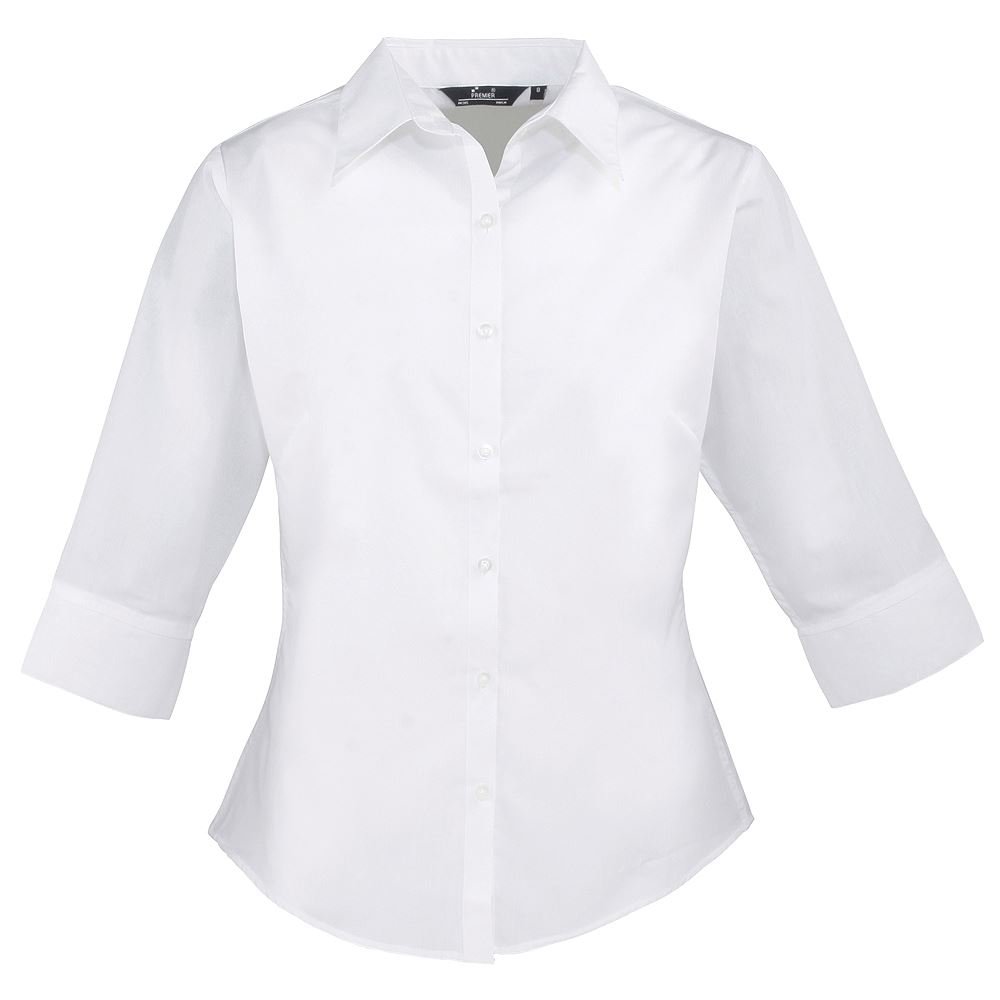 Premier Hospitality Women's White 3/4 Sleeve Poplin Blouse 12