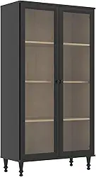 Cristaleira Estante Para Livros Ditália 2 Portas Vidro E-957 Cor:preto