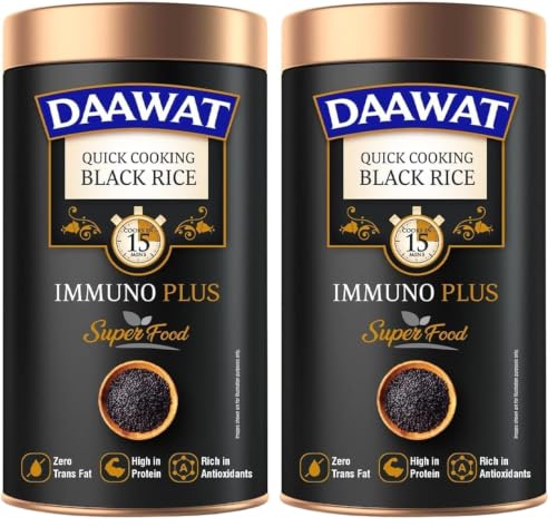 Image of Daawat Black Rice Immuno Plus 1KG Pack - Superfood with High Protein, Rich Antioxidants, Minerals & Low Fat - Whole Grain (Pack of 2)
