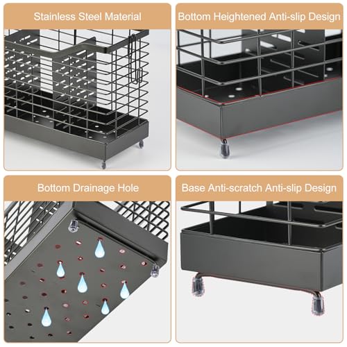 IWNTWY Utensil Holder for Kitchen Counter, Stainless Steel Utensil Drying Rack with 3 Compartments for Kitchen Countertop, Cooking Cutlery Silverware, Forks, Knives, Spoons Organizer
