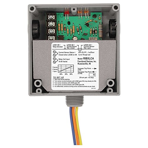 Functional Devices RIBXLCA Current Switch and Relay Combination, 10 Amp SPDT Relay with 10-30Vac/dc Coil, Adjustable, 0.5-10 Amp, NEMA 1 Housing