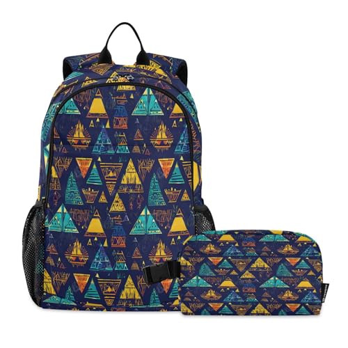 Lot de 2 sacs à dos à motif graphique bohème pour l'école maternelle avec boîte à déjeuner