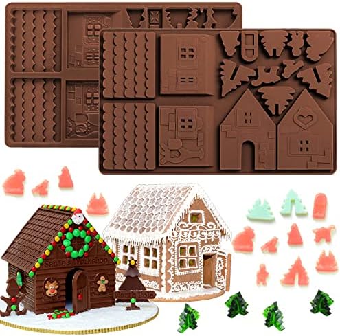 Whaline Christams Gingerbread House Baking Tray, Silicone Molds for Desserts, Chocolate, Candy,Cookies (2 Pieces)