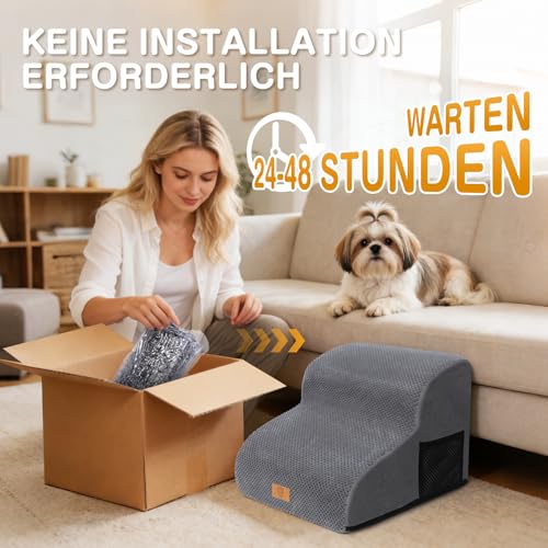 Zvonema Hundetreppe, Hundetreppe für Kleine Hunde, wasserdichte rutschfest Haustiertreppe 2 Stufen, Hochwertige Schwamm Hunderampe, Waschbar Hunde Treppe für Sofa Bett, Tragbar Katzentreppe