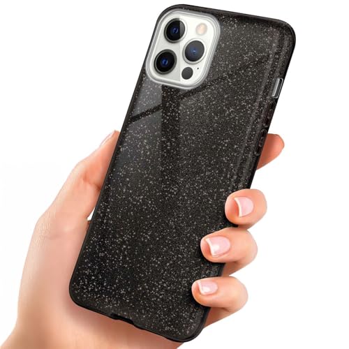 Coque iPhone 12 Pro Max paillettes fine antichoc caméra protégée charge Qi noire