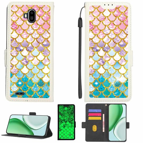 Kinetijy Case Compatible for Foxx Foxxd A4 Phone Case Flip Cover [with Tempered Glass Screen Protector][RFID Blocking][Gold Glitter+Luminous] LPT-YL