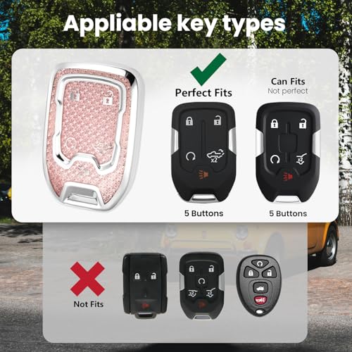 Image of Key Fob Cover for GMC, Rhinestone Wristlet Keychain Case, Pink